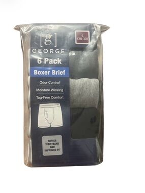 George Men's Boxer Briefs 6-Pack Small 28-30 Odor Control Moisture Wicking NIP
